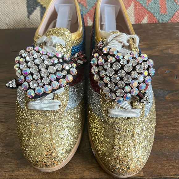 GUCCI Rare ‘Falacer’ Gold Glitter Cupid Heart Sneakers EU38 - Picture 6 of 15